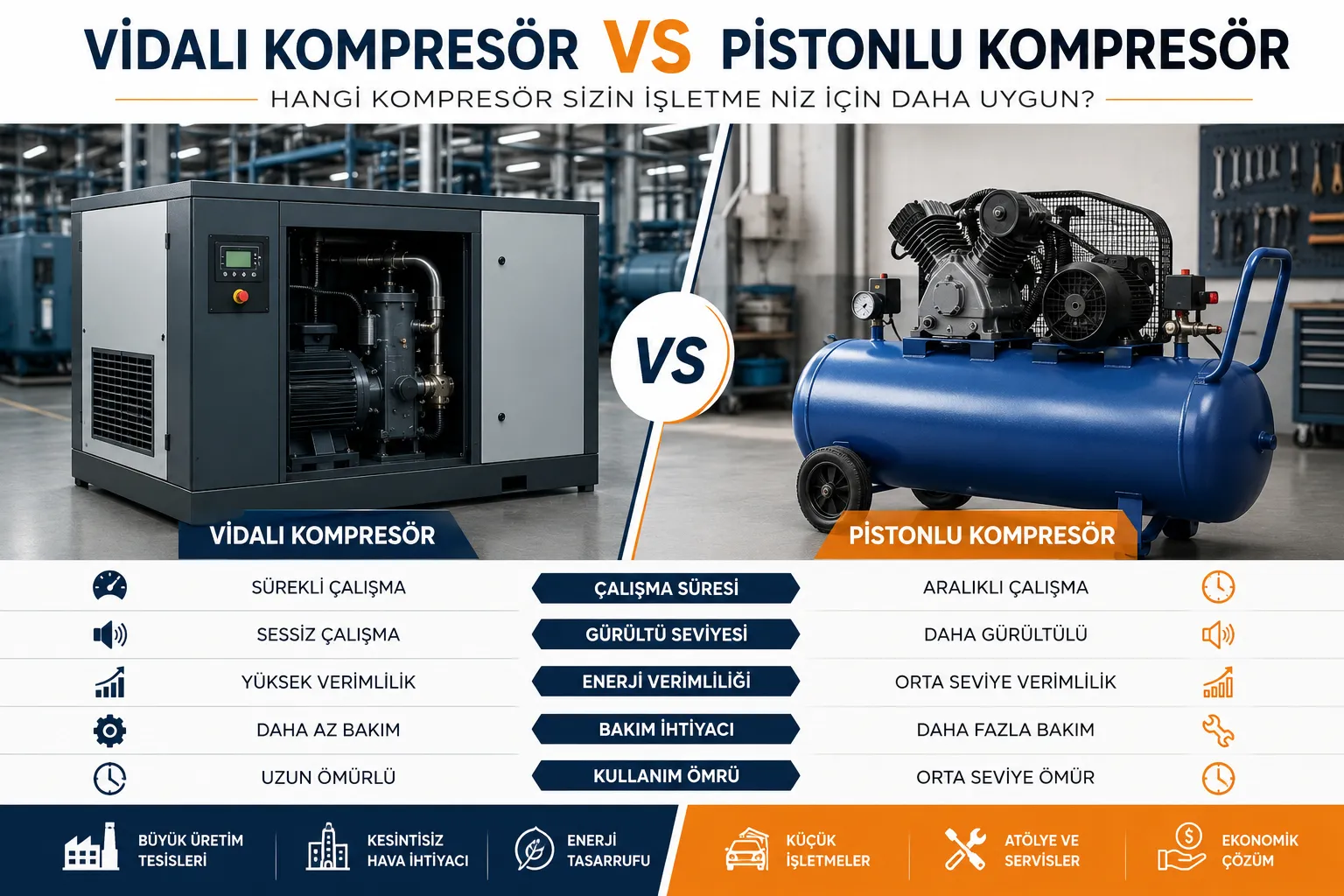 Vidalı Kompresör ile Pistonlu Kompresör Arasındaki Farklar